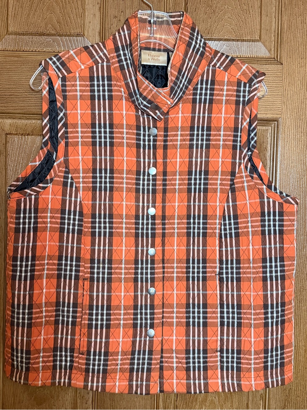 Sleeveless Quilted Plaid Vest in Orange